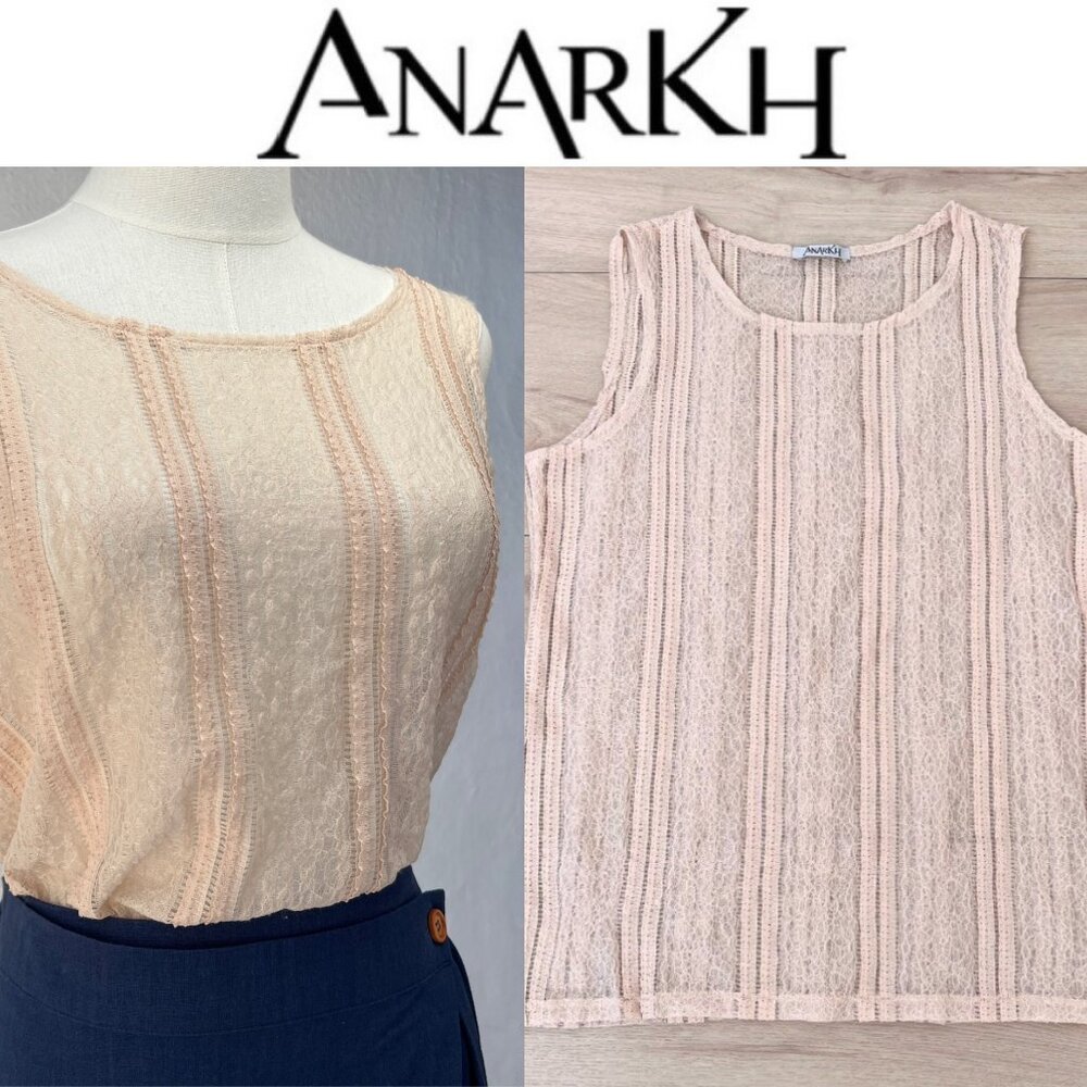 Anarkh Stretch Cream Lace Sleeveless Semi-Sheer Coquette Pastel Goth Top Size M